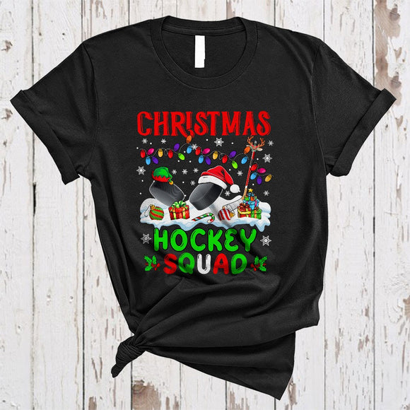 MacnyStore - Christmas Hockey Squad, Joyful Cool X-mas Lights Sport Player Team, Snow Around T-Shirt