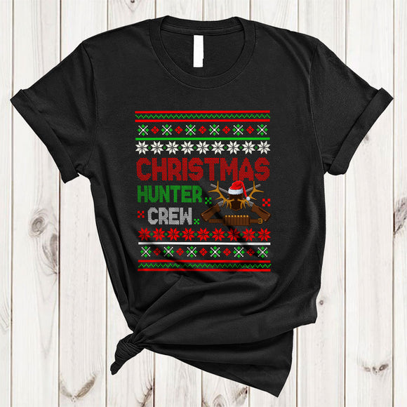 MacnyStore - Christmas Hunter Crew, Cheerful Santa Hunter Hunting Lover, X-mas Sweater Family Group T-Shirt