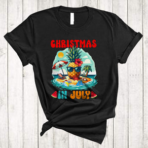 MacnyStore - Christmas In July, Colorful Summer Vacation Pineapple Hawaiian, Sea Beach Lover Family Group T-Shirt