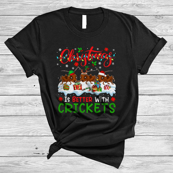 MacnyStore - Christmas Is Better With Crickets, Colorful X-mas Lights Animal Cricket, Snow Family Group T-Shirt