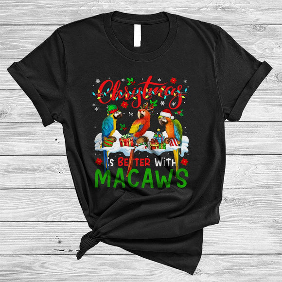 MacnyStore - Christmas Is Better With Macaws, Colorful X-mas Lights Animal Bird, Snow Family Group T-Shirt