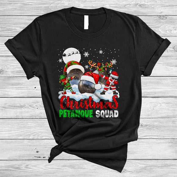 MacnyStore - Christmas Petanque Squad, Lovely Cool X-mas Santa ELF Dabbing Petanque Player, Sport Team X-mas T-Shirt