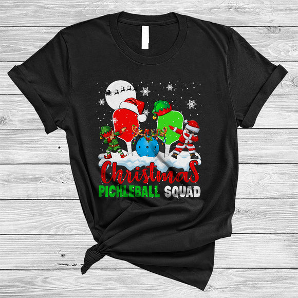 MacnyStore - Christmas Pickleball Squad, Lovely Cool X-mas Santa ELF Dabbing Pickleball Player, Sport Team X-mas T-Shirt