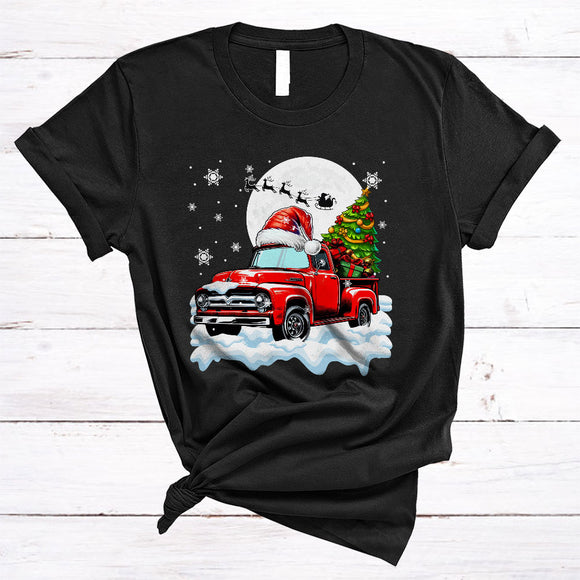 MacnyStore - Christmas Pickup Truck Santa, Wonderful X-mas Pickup Truck Lover, Snow Around Family Group T-Shirt
