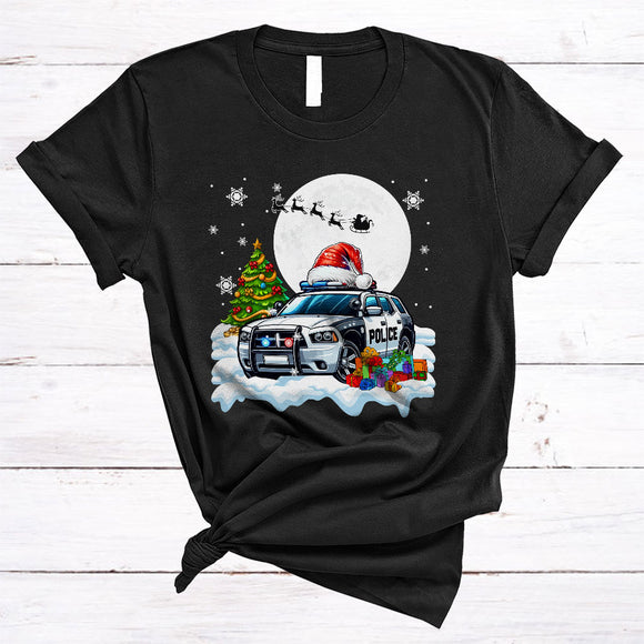 MacnyStore - Christmas Police Car Santa, Wonderful X-mas Police Car Lover, Snow Around Family Group T-Shirt