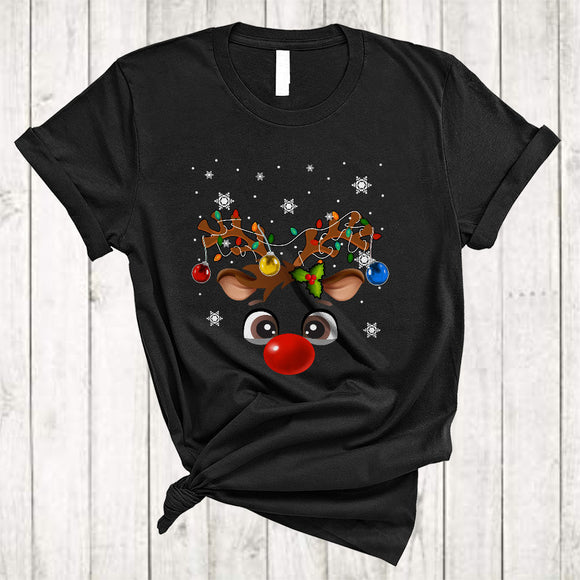 MacnyStore - Christmas Reindeer Face, Adorable Cool X-mas Snow Reindeer Face, Matching Pajama Family Group T-Shirt