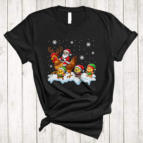 MacnyStore - Christmas Santa Riding Chicken With Baby Chickens, Adorable X-mas Santa Animal, Farm Farmer T-Shirt