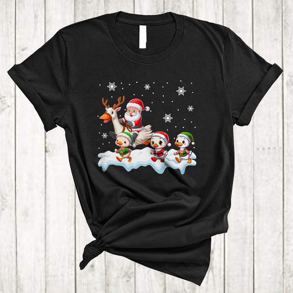 MacnyStore - Christmas Santa Riding Goose With Baby Gooses, Adorable X-mas Santa Animal, Farm Farmer T-Shirt