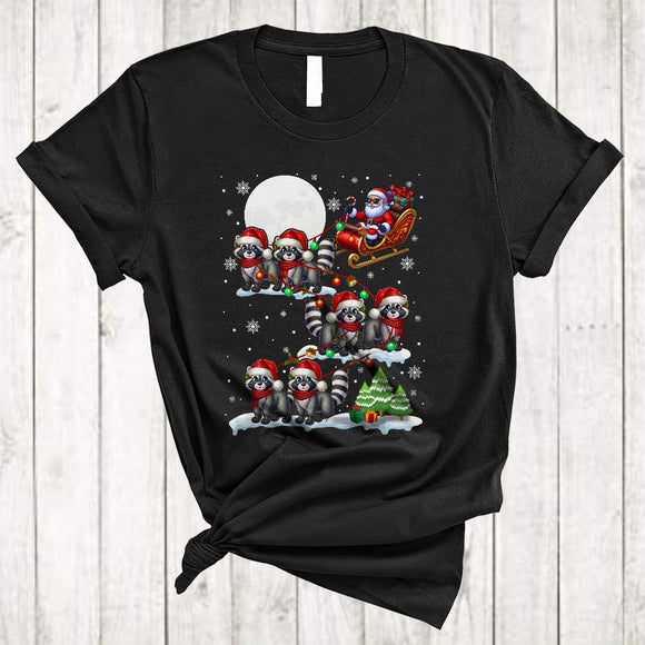 MacnyStore - Christmas Santa Sleigh Raccoon, Humorous Merry X-mas Santa, Trash Animal Lover Group T-Shirt