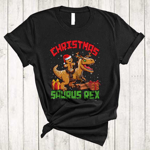 MacnyStore - Christmas Saurus rex, Awesome Santa Gingerbread Riding T-Rex, Cookie Baker Baking Lover T-Shirt