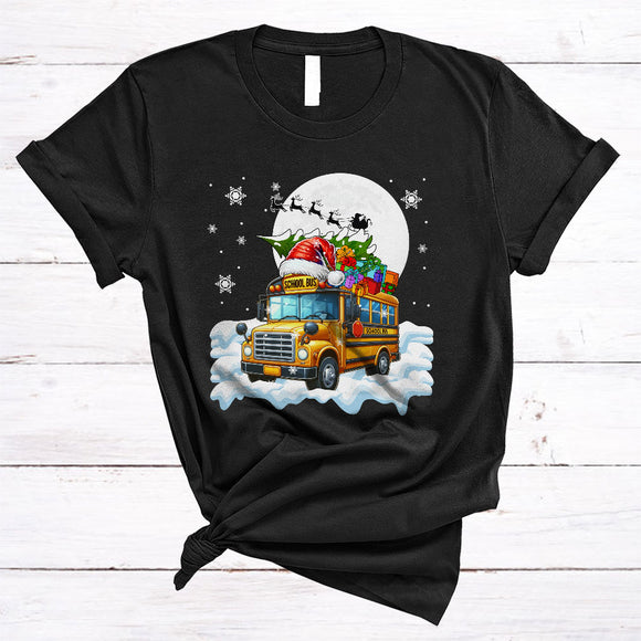 MacnyStore - Christmas School Bus Santa, Wonderful X-mas School Bus Lover, Snow Around Family Group T-Shirt