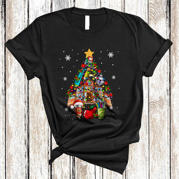 MacnyStore - Christmas School Counselor Tree Lights, Amazing Santa School Counselor Tools, X-mas Family Group T-Shirt
