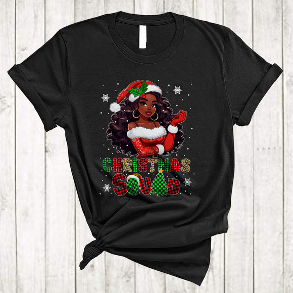 MacnyStore - Christmas Squad, Adorable Christmas Plaid Black Women African American Santa, X-mas Group T-Shirt