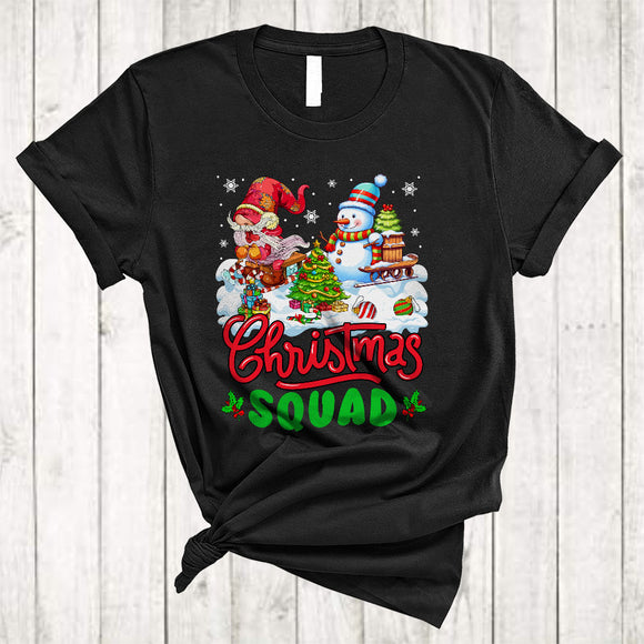 MacnyStore - Christmas Squad, Adorable Gnome Snowman X-mas Tree, Snow Around Matching Group T-Shirt