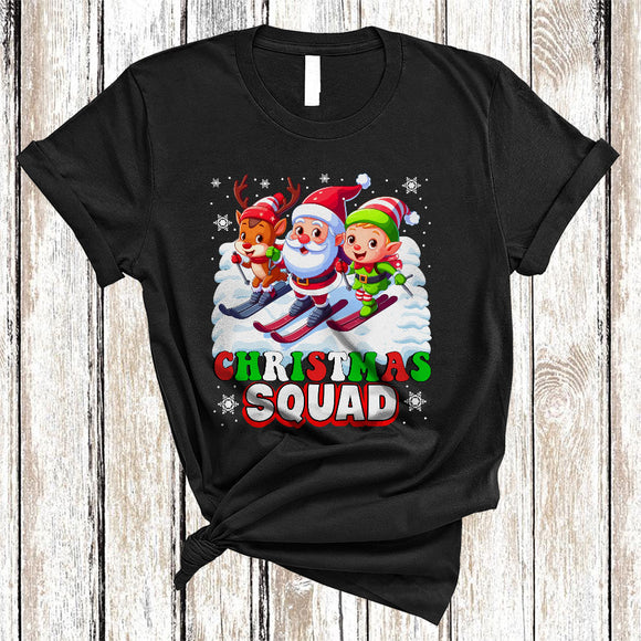 MacnyStore - Christmas Squad, Adorable X-mas Reindeer Santa ELF Skiing, Santa Sleigh Snow Around T-Shirt