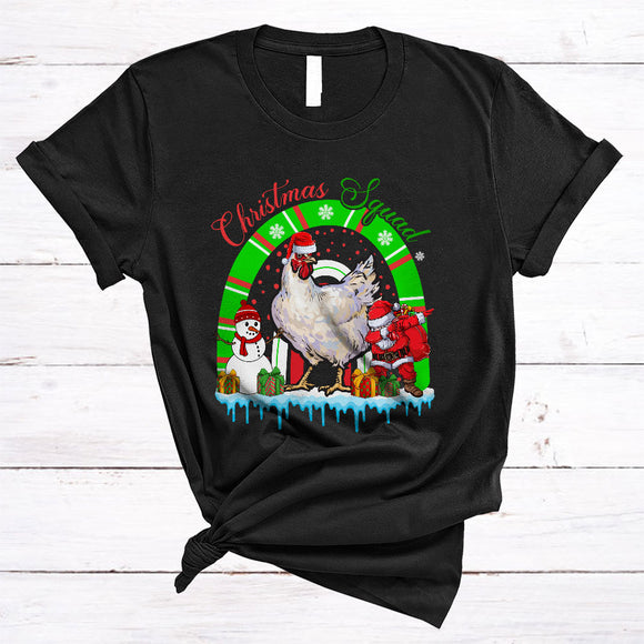 MacnyStore - Christmas Squad, Cute Chickens With X-mas Rainbow, Matching Pajamas Family Group T-Shirt