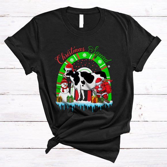 MacnyStore - Christmas Squad, Cute Cows With X-mas Rainbow, Matching Pajamas Family Group T-Shirt