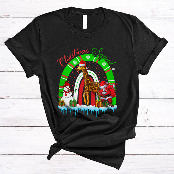 MacnyStore - Christmas Squad, Cute Giraffes With X-mas Rainbow, Matching Pajamas Family Group T-Shirt