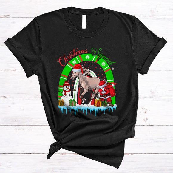 MacnyStore - Christmas Squad, Cute Horse With X-mas Rainbow, Matching Pajamas Family Group T-Shirt