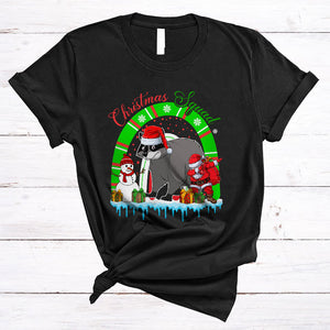 MacnyStore - Christmas Squad, Cute Racoon With X-mas Rainbow, Matching Pajamas Family Group T-Shirt