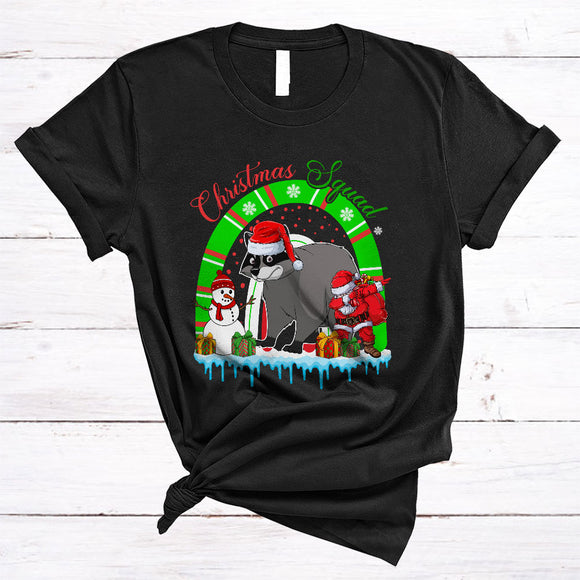 MacnyStore - Christmas Squad, Cute Racoon With X-mas Rainbow, Matching Pajamas Family Group T-Shirt