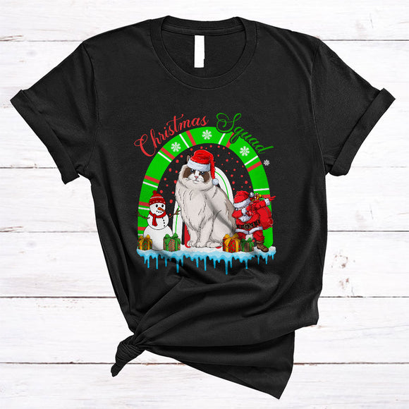 MacnyStore - Christmas Squad, Cute Ragdoll Cat With X-mas Rainbow, Matching Pajamas Family Group T-Shirt