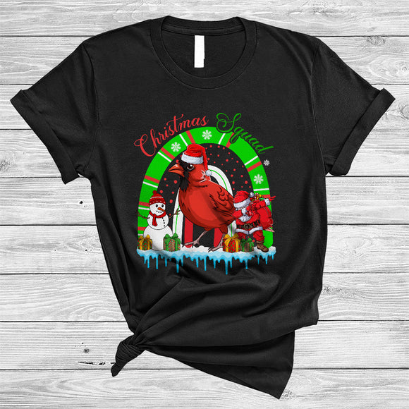 MacnyStore - Christmas Squad, Cute Santa Cardinal Bird Lover, X-mas Rainbow Matching Animal Lover Group T-Shirt
