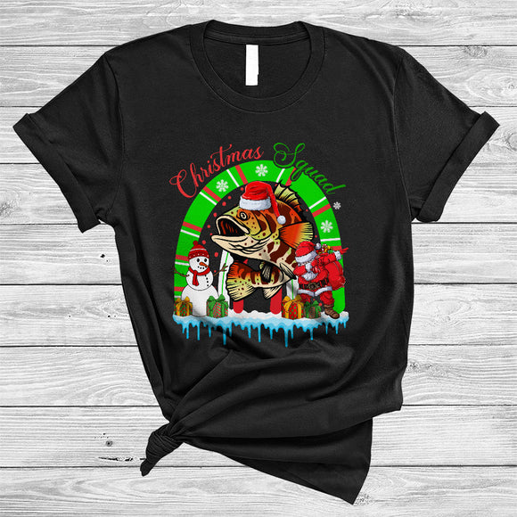 MacnyStore - Christmas Squad, Cute Santa Grouper Fish Lover, X-mas Rainbow Matching Animal Lover Group T-Shirt