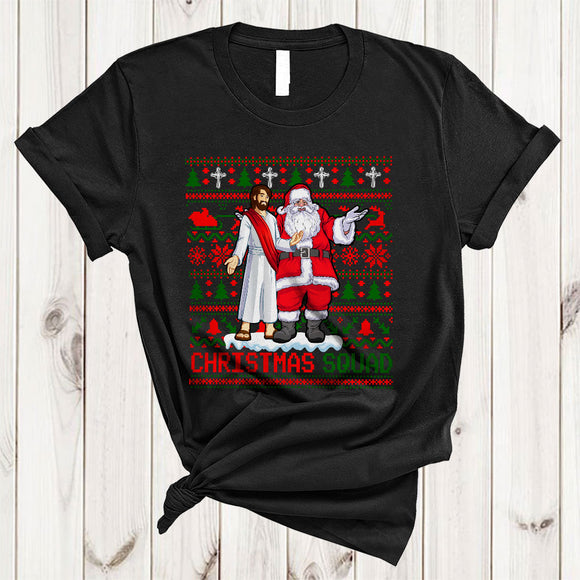 MacnyStore - Christmas Squad, Funny Cute X-mas Sweater Jesus And Santa As Friends, Family Group T-Shirt