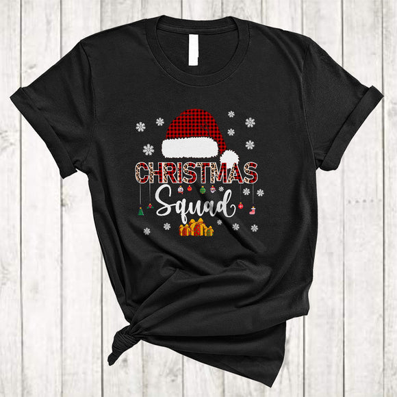 MacnyStore - Christmas Squad, Joyful Christmas Red Plaid Santa Hat, Matching X-mas Family Group T-Shirt