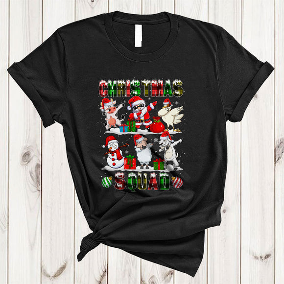MacnyStore - Christmas Squad, Wonderful Plaid Santa Cow Chicken Goat Dabbing, X-mas Farmer Group T-Shirt