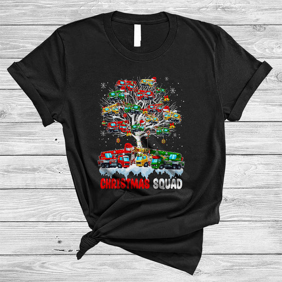 MacnyStore - Christmas Squad, Wonderful X-mas Crane Trucks On Christmas Tree Snow Around, X-mas Group T-Shirt