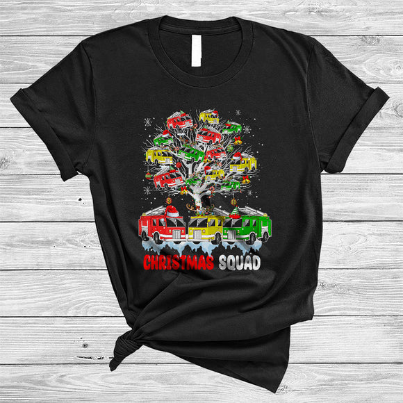 MacnyStore - Christmas Squad, Wonderful X-mas Fire Truck On Christmas Tree Snow Around, X-mas Group T-Shirt