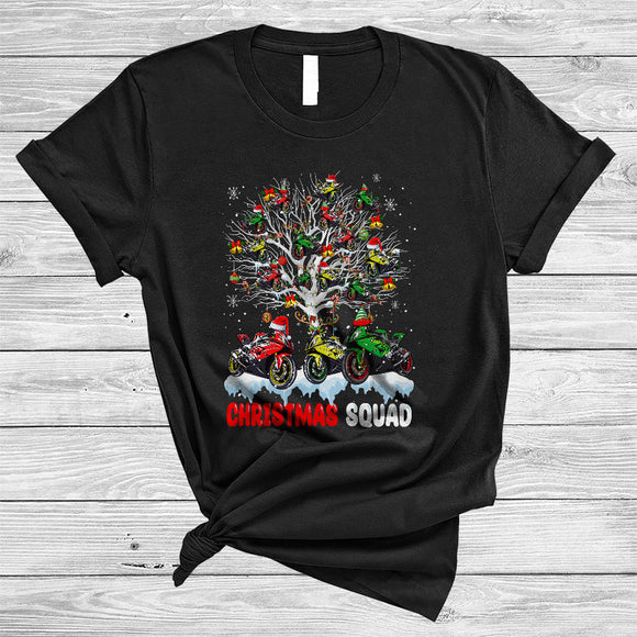 MacnyStore - Christmas Squad, Wonderful X-mas Motorcycles On Christmas Tree Snow Around, X-mas Group T-Shirt