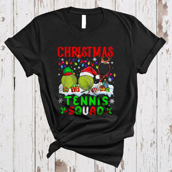 MacnyStore - Christmas Tennis Squad, Joyful Cool X-mas Lights Sport Player Team, Snow Around T-Shirt