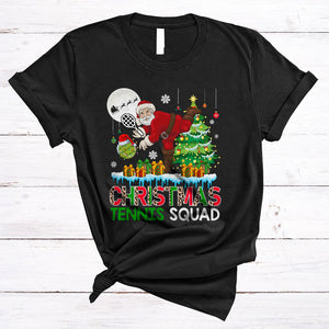 MacnyStore - Christmas Tennis Squad, Leopard Cool Santa Playing Tennis, Sport Player Team X-mas T-Shirt