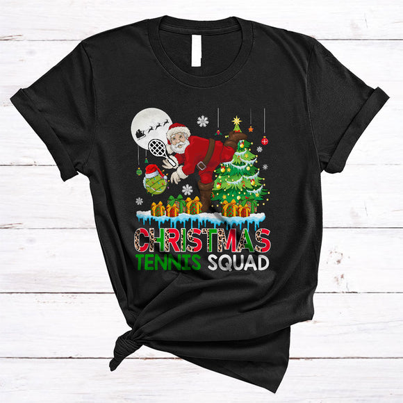 MacnyStore - Christmas Tennis Squad, Leopard Cool Santa Playing Tennis, Sport Player Team X-mas T-Shirt