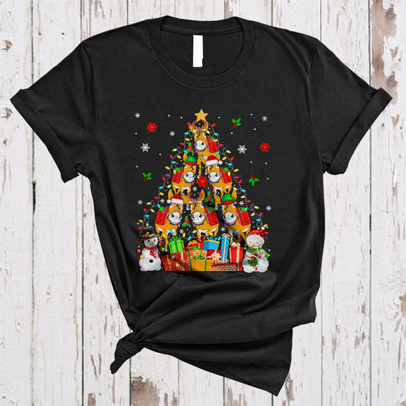 MacnyStore - Christmas Tree ELF Reindeer Santa Donkey Colorful Merry Xmas Lights Santa Snowman Farmer Lover T-Shirt