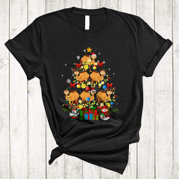 MacnyStore - Christmas Tree ELF Santa Reindeer Camel Cute Merry Xmas Lights Snow Camel Animal Lover T-Shirt