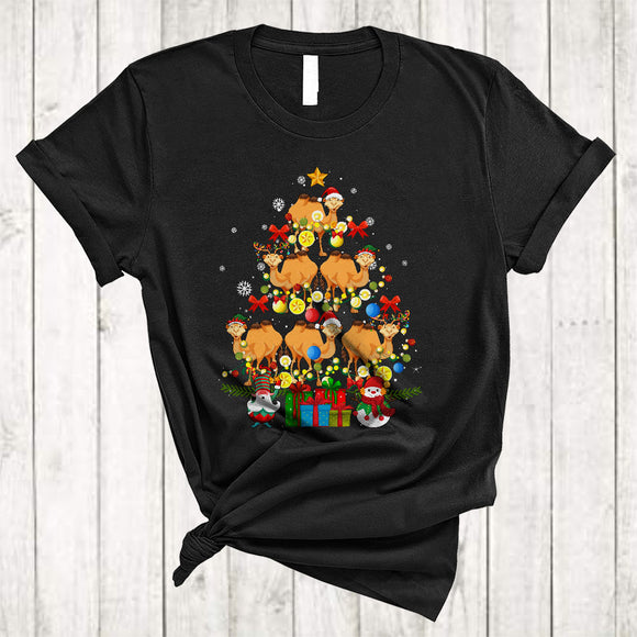 MacnyStore - Christmas Tree ELF Santa Reindeer Camel Cute Merry Xmas Lights Snow Camel Animal Lover T-Shirt