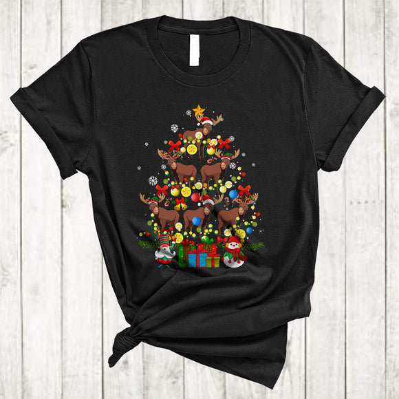MacnyStore - Christmas Tree ELF Santa Reindeer Moose Cute Merry Xmas Lights Snow Moose Animal Lover T-Shirt