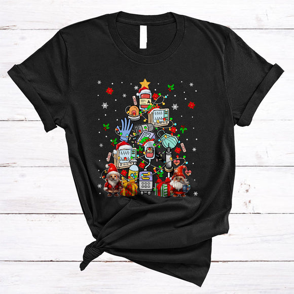 MacnyStore - Christmas Tree Emergency Tools, Colorful X-mas Lights Gnomes, Matching Doctor Nurse Group T-Shirt