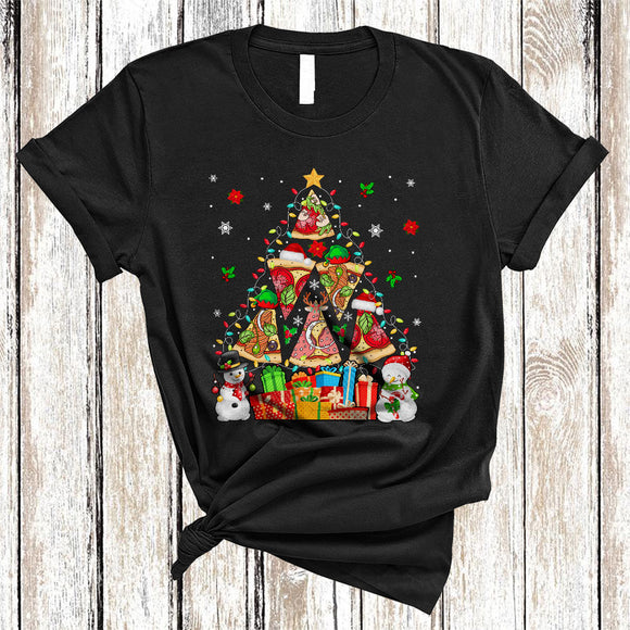 MacnyStore - Christmas Tree Pizza, Colorful Merry X-mas Reindeer Pizza, Snow Around Food Lover T-Shirt