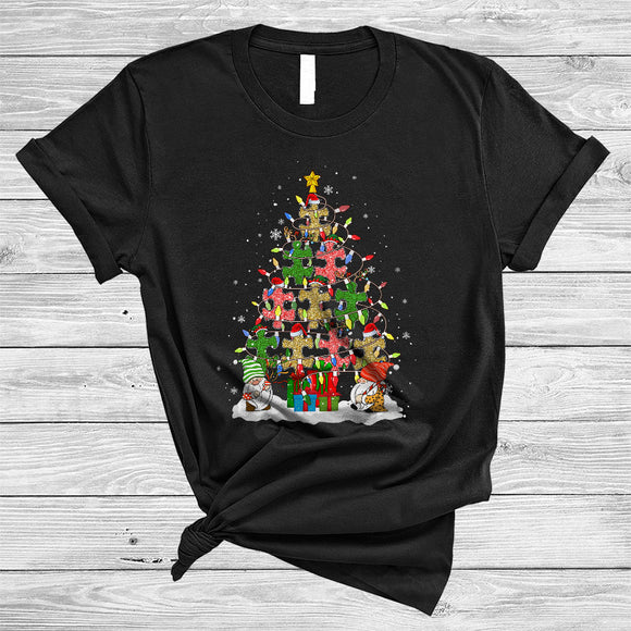 MacnyStore - Christmas Tree Puzzle Piece Autism, Colorful Puzzle Autism Awareness, X-mas Lights Gnomes T-Shirt
