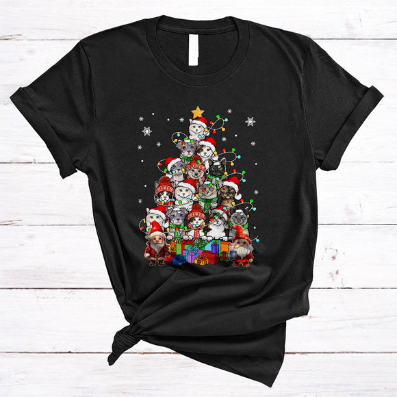 MacnyStore - Christmas Tree Santa Cat With X-mas, Adorable Kitten Snow Around, Gnomes Family Group T-Shirt
