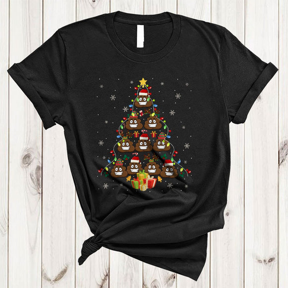 MacnyStore - Christmas Tree Santa ELF Reindeer Poops, Humorous X-mas Lights Naughty, Snow Around Lover T-Shirt