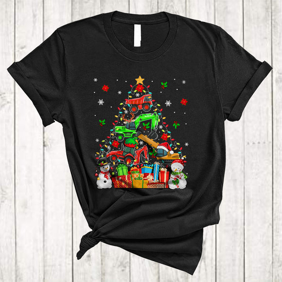 MacnyStore - Christmas Tree Santa Elf Reindeer Construction Vehicle, Cool Excavator Crane Truck, X-mas Tree Snow T-Shirt
