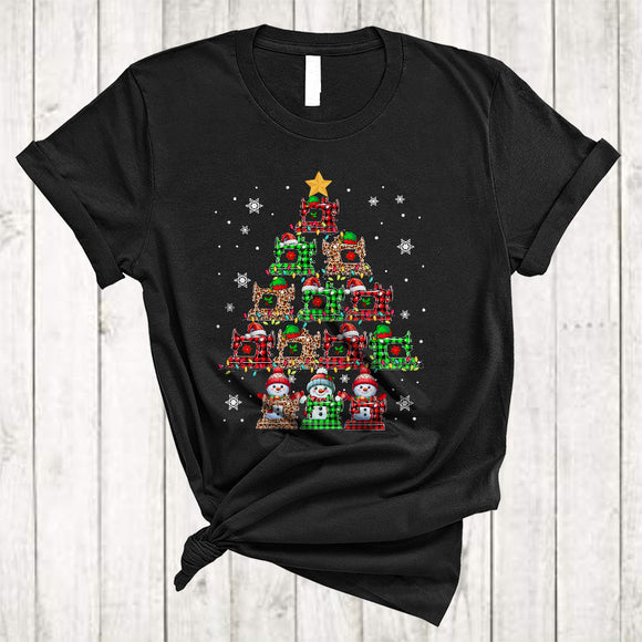 MacnyStore - Christmas Tree Santa Sewing Machines, Colorful X-mas Lights Plaid Sewing Tailor, Snowman Lover T-Shirt