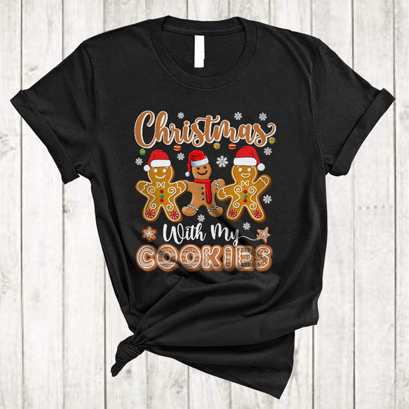 MacnyStore - Christmas With My Cookies, Lovely Cute Three Santa Gingerbread, X-mas Teacher Family Group T-Shirt