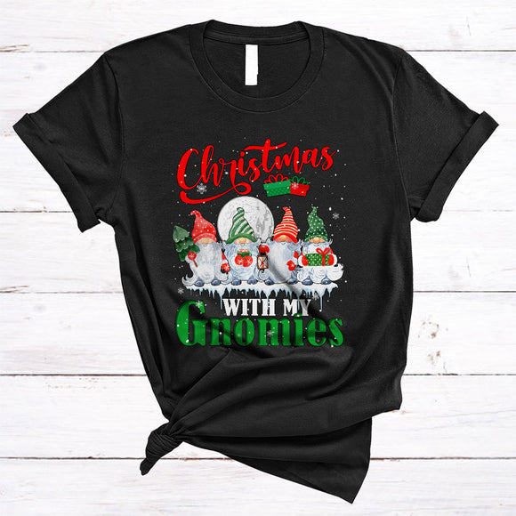 MacnyStore - Christmas With My Gnomies, Awesome X-mas Four Gnomes Gnomies, Snow Around X-mas T-Shirt